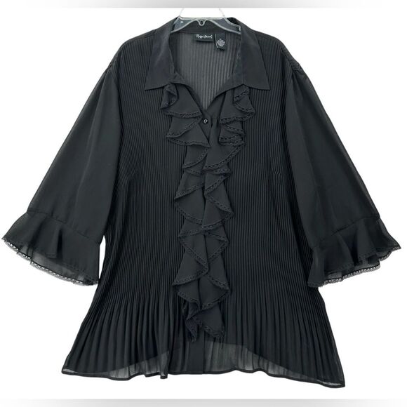 Maggie Barnes Womens Button Up Top Size 2X Stretch Accordion Pleat Romantic Goth - Picture 2 of 11